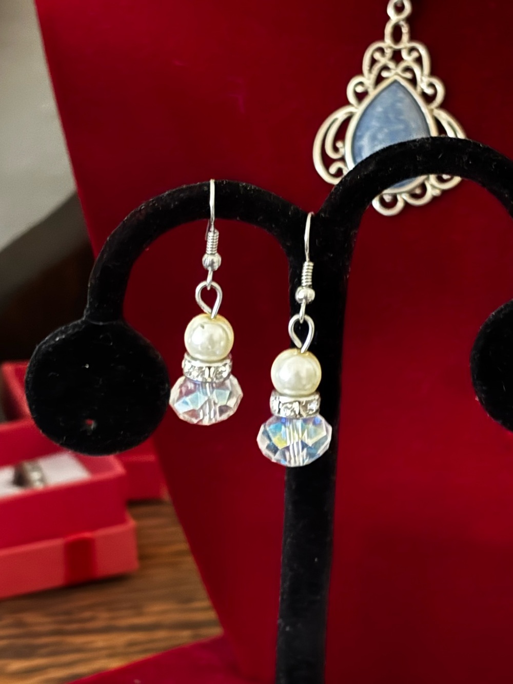 White Pearl, Rainbow Crystal Drop Earrings - Wedding White